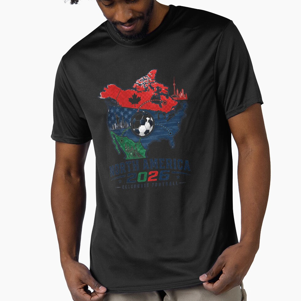 United by Football 2026 North America Soccer Design by emaga Unisex T-shirt, Sweatshirt, Hoodie, Long Sleeve Tee - T-Shirt, Sweatshirt, Hoodie