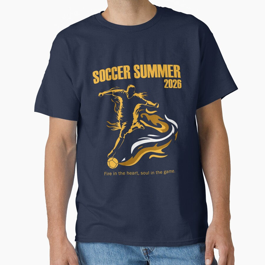Soccer Summer 2026: Fire in the Heart Football Player Art by MalisoStickers Unisex T-shirt, Sweatshirt, Hoodie, Long Sleeve Tee - T-Shirt, Sweatshirt, Hoodie