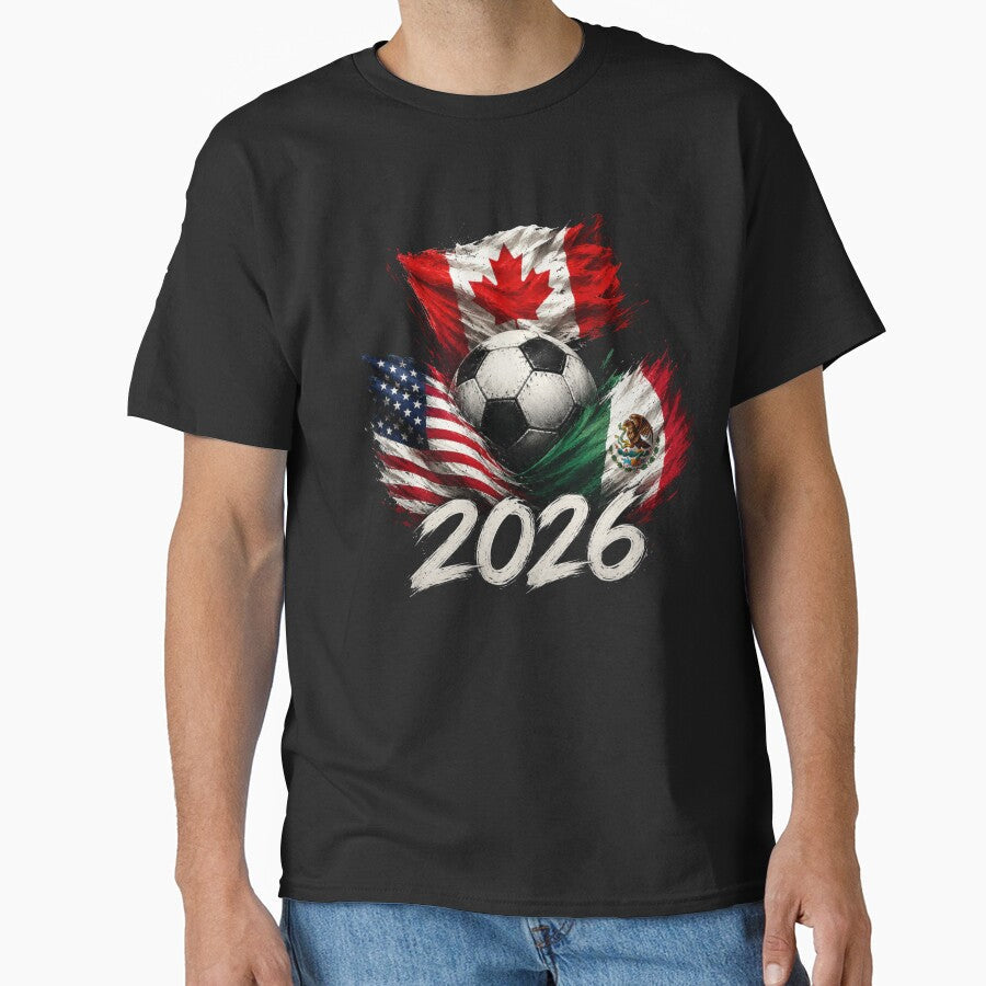 Soccer 2026 USA Canada Mexico  World Football Flags Design by MargaretaArt Unisex T-shirt, Sweatshirt, Hoodie, Long Sleeve Tee - T-Shirt, Sweatshirt, Hoodie