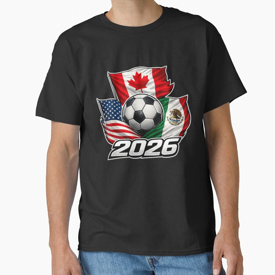 Soccer 2026 USA Canada Mexico  World Football Flags by MargaretaArt Unisex T-shirt, Sweatshirt, Hoodie, Long Sleeve Tee - T-Shirt, Sweatshirt, Hoodie