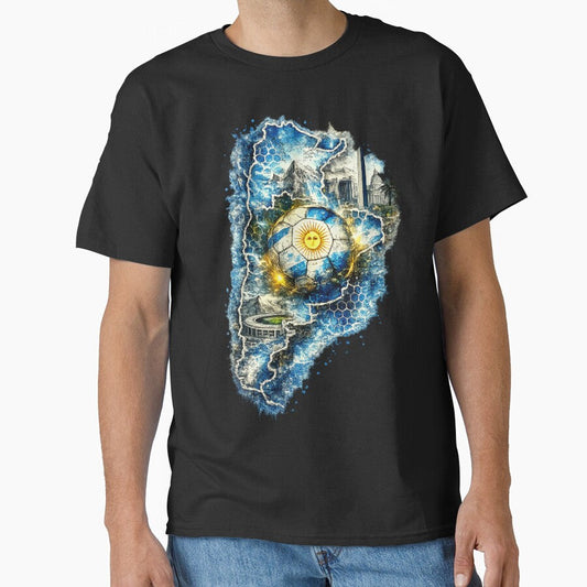 Argentina Football Map Art | Soccer Fan Graphic | Argentina World Cup Inspired Design by TheWorldGameStudio - T-Shirt, Sweatshirt, Hoodie