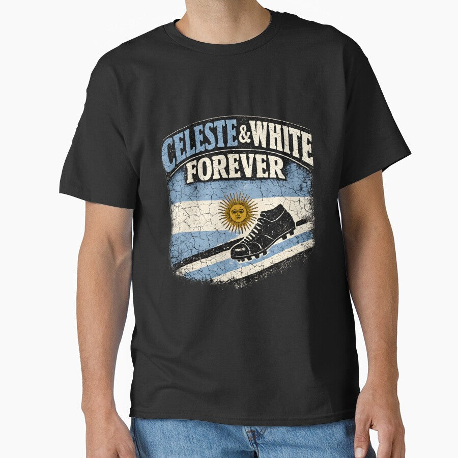 Celeste And White Forever Argentina Football Shirt Vintage by DREAMBURN Unisex T-shirt, Sweatshirt, Hoodie, Long Sleeve Tee - T-Shirt, Sweatshirt, Hoodie