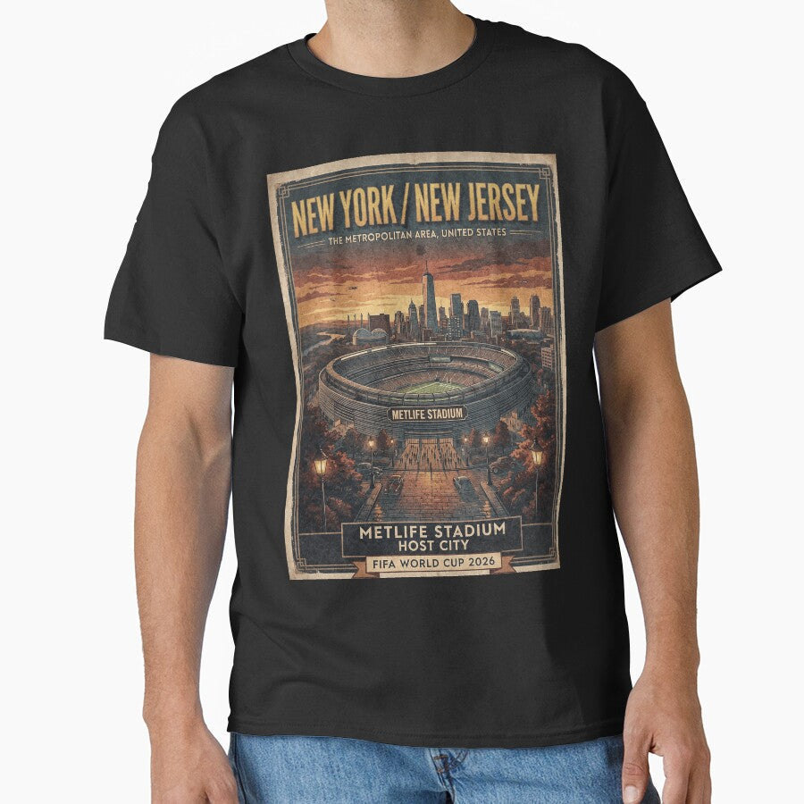 Retro MetLife Stadium Poster by Fictional Ink Society Unisex T-shirt, Sweatshirt, Hoodie, Long Sleeve Tee - T-Shirt, Sweatshirt, Hoodie