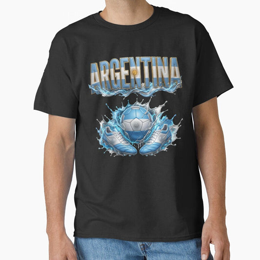 Argentina Soccer Ball & Cleats | Argentine Football Fan Design | Blue and White Sports Graphic by ArtSpark Studio - T-Shirt, Sweatshirt, Hoodie
