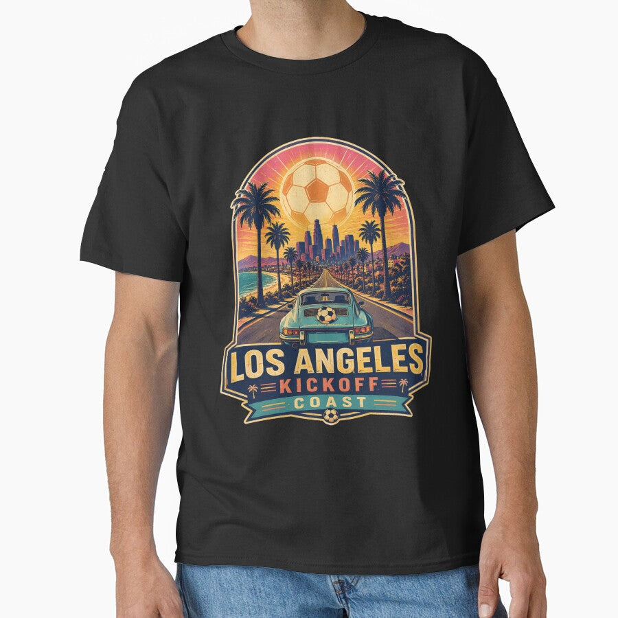 Los Angeles Kickoff Coast Retro Soccer Travel Shirt | California Sunset Football Fan by Globalcitytees - T-Shirt, Sweatshirt, Hoodie