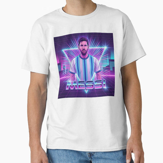 Argentina Football Legend Messi Cyberpunk Retro Futurist Design (Version 5) by Jess Iachini - T-Shirt, Sweatshirt, Hoodie
