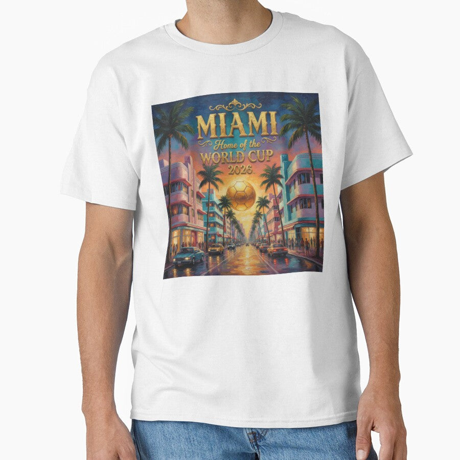 Miami Home of the World Cup 2026 Sunset Boulevard Soccer Poster  Art Deco Oil Painting by BrickByDream - T-Shirt, Sweatshirt, Hoodie