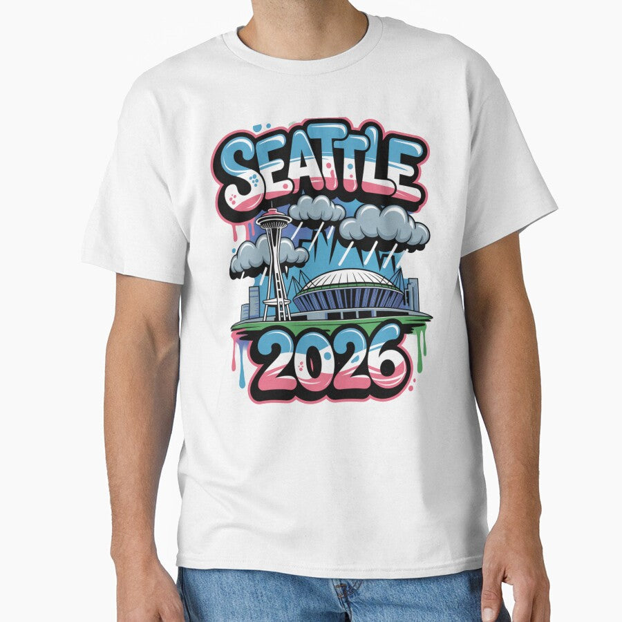 Seattle 2026  Space Needle Stadium Skyline T-Shirt V5 by DarylWelsh2024 Unisex T-shirt, Sweatshirt, Hoodie, Long Sleeve Tee - T-Shirt, Sweatshirt, Hoodie