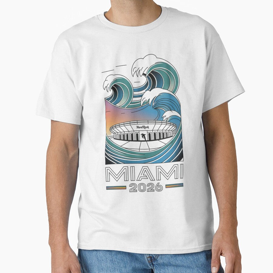 Miami 2026 Ocean Wave Football T-Shirt V11 by DarylWelsh2024 Unisex T-shirt, Sweatshirt, Hoodie, Long Sleeve Tee - T-Shirt, Sweatshirt, Hoodie