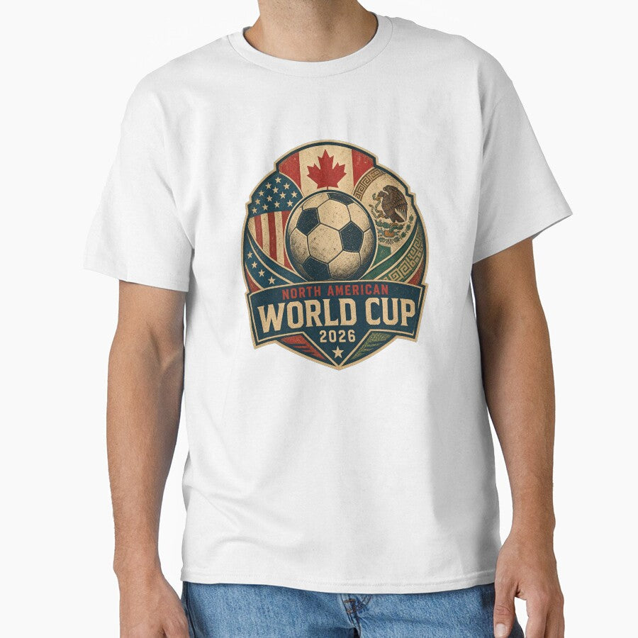 Vintage 2026 World Cup North America Football Emblem Tee by Ahmed Nedji Unisex T-shirt, Sweatshirt, Hoodie, Long Sleeve Tee - T-Shirt, Sweatshirt, Hoodie