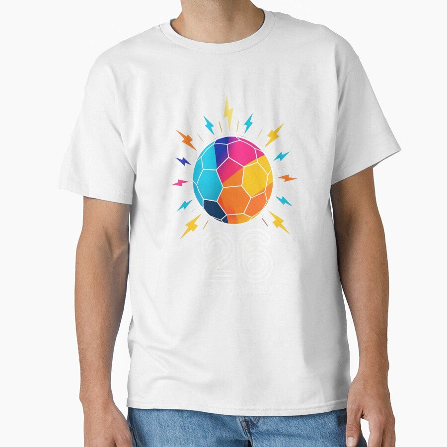 2026 Colorful Soccer Ball USA Canada Mexico 26 by dudelinart Unisex T-shirt, Sweatshirt, Hoodie, Long Sleeve Tee - T-Shirt, Sweatshirt, Hoodie