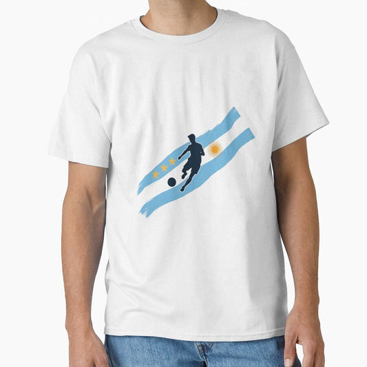 Argentina Soccer Player Silhouette Three Stars Art by PMTaurus Unisex T-shirt, Sweatshirt, Hoodie, Long Sleeve Tee - T-Shirt, Sweatshirt, Hoodie