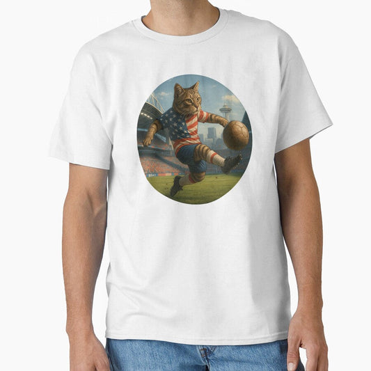 American Soccer Cat  Fierce Spirit Over Seattle by Zouky.art Unisex T-shirt, Sweatshirt, Hoodie, Long Sleeve Tee - T-Shirt, Sweatshirt, Hoodie