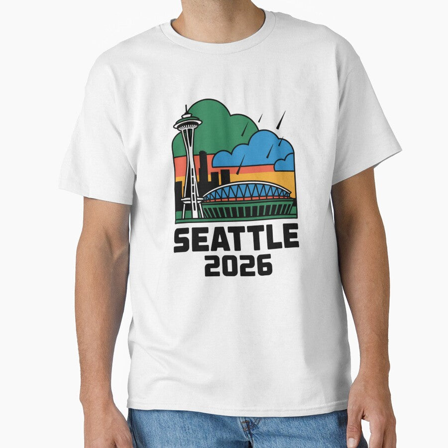 Seattle 2026  Space Needle Stadium Skyline T-Shirt V13 by DarylWelsh2024 Unisex T-shirt, Sweatshirt, Hoodie, Long Sleeve Tee - T-Shirt, Sweatshirt, Hoodie