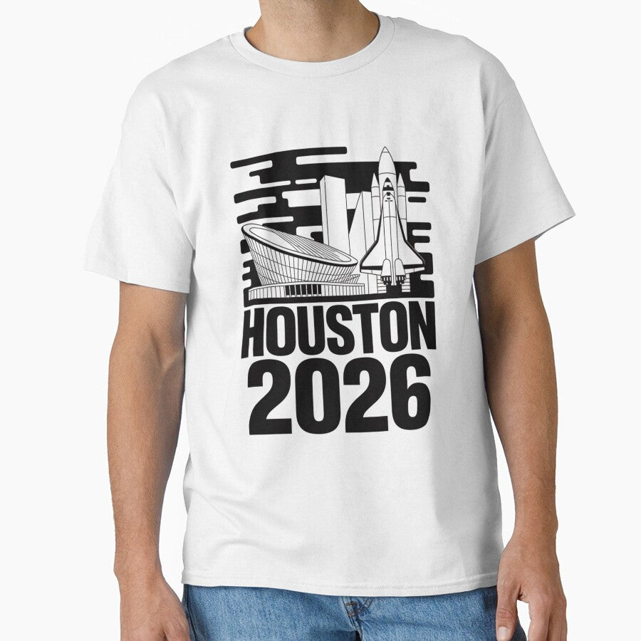 Houston 2026 Space Shuttle Football T-Shirt V1 by DarylWelsh2024 Unisex T-shirt, Sweatshirt, Hoodie, Long Sleeve Tee - T-Shirt, Sweatshirt, Hoodie