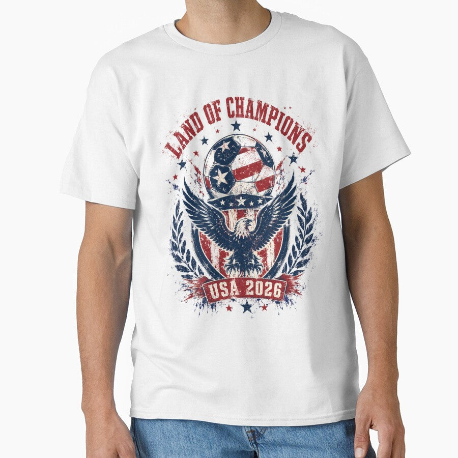 Land of Champions USA 2026 World Cup Soccer T-Shirt by KickoffStudio Unisex T-shirt, Sweatshirt, Hoodie, Long Sleeve Tee - T-Shirt, Sweatshirt, Hoodie