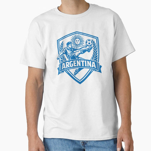 Argentina Soccer Badge  Vintage Football Crest with Bicycle Kick Player by JonelCrafts Unisex T-shirt, Sweatshirt, Hoodie, Long Sleeve Tee - T-Shirt, Sweatshirt, Hoodie