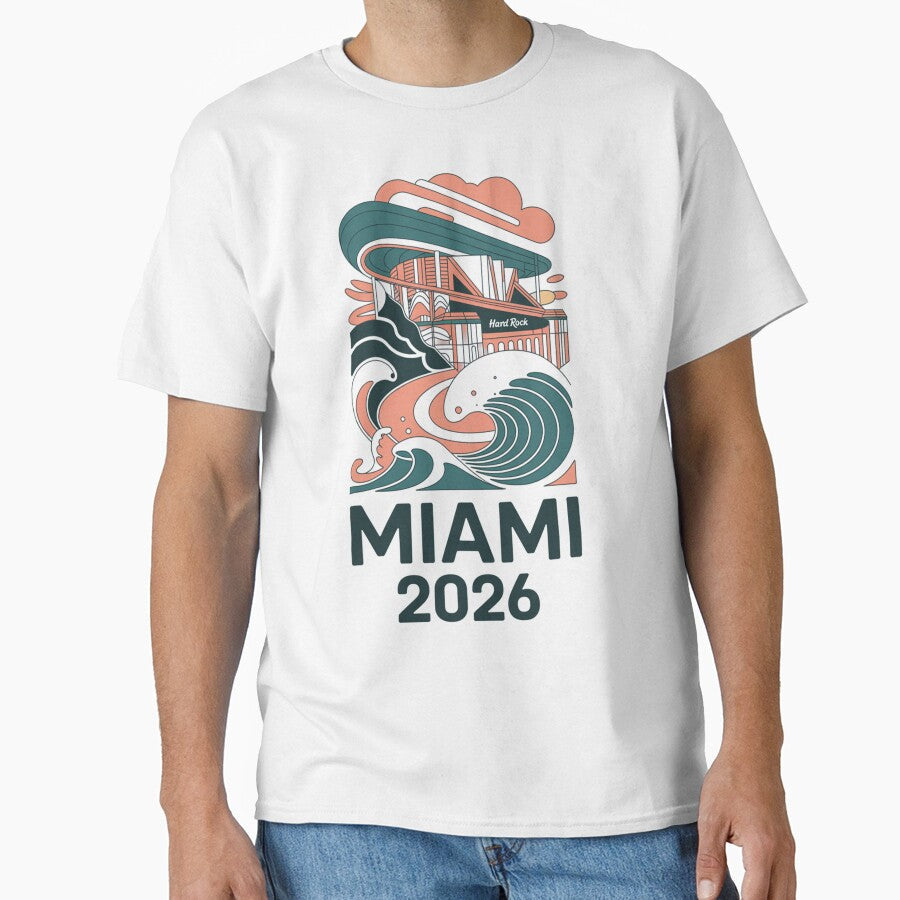 Miami 2026 Ocean Wave Football T-Shirt V12 by DarylWelsh2024 Unisex T-shirt, Sweatshirt, Hoodie, Long Sleeve Tee - T-Shirt, Sweatshirt, Hoodie