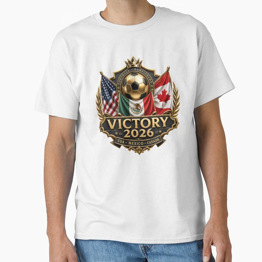 Victory 2026 USA Mexico Canada Football Crest by emaga Unisex T-shirt, Sweatshirt, Hoodie, Long Sleeve Tee - T-Shirt, Sweatshirt, Hoodie