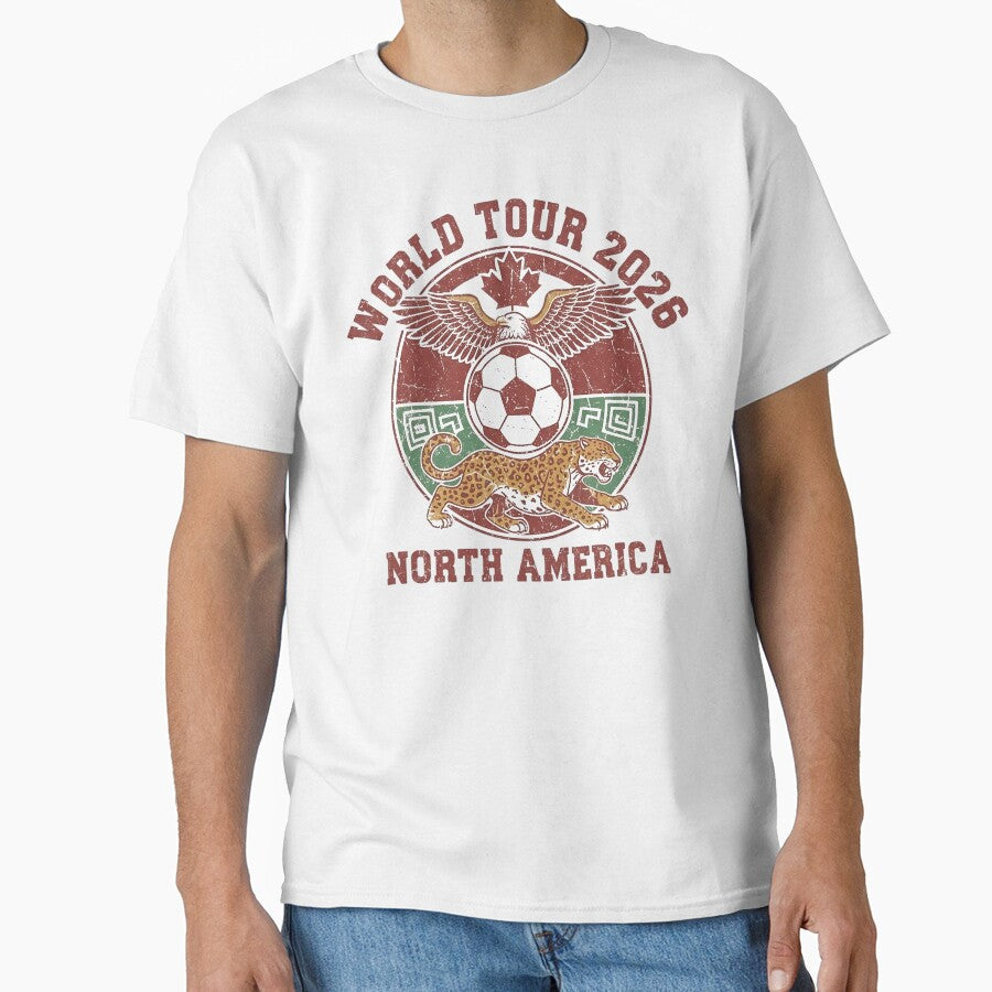 World Tour 2026 T-Shirt - North America Soccer Vintage Tee - USA Canada Mexico Football Retro Graphic by Lukzol - T-Shirt, Sweatshirt, Hoodie