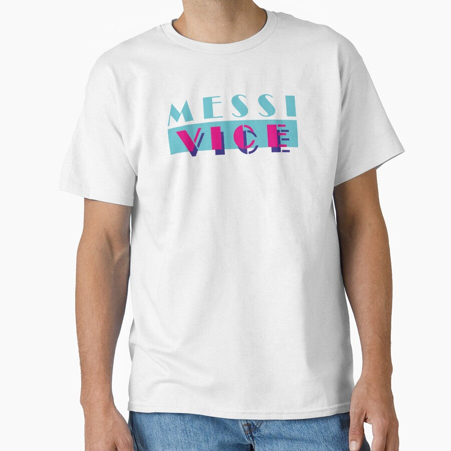 MESSI VICE (Miami Vice style retro logo) (The goat is in Miami!) by frikybomb Unisex T-shirt, Sweatshirt, Hoodie, Long Sleeve Tee - T-Shirt, Sweatshirt, Hoodie