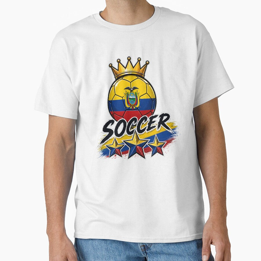 Vintage Ecuador flag Crowned Soccer Ball by QuiteOrbit Unisex T-shirt, Sweatshirt, Hoodie, Long Sleeve Tee - T-Shirt, Sweatshirt, Hoodie