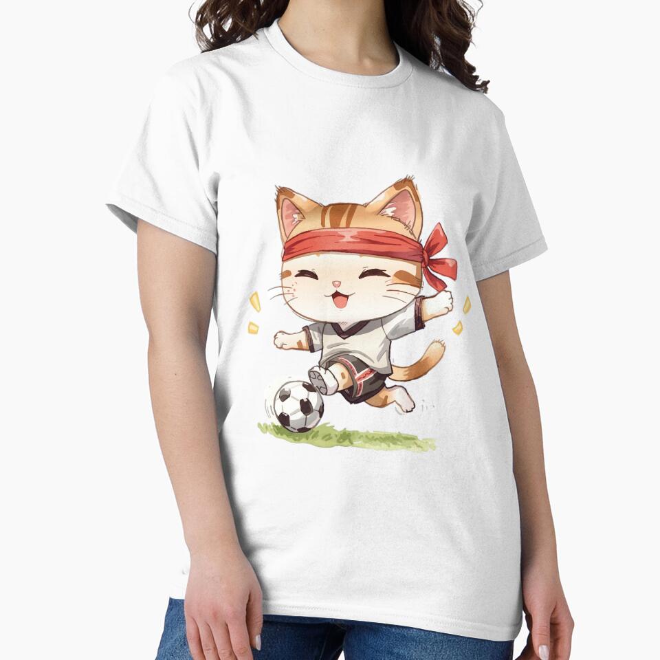 Adorable Cat Playing Football Cute Sports - Adult & Kids T-Shirts, Sweatshirts & Hoodies apparel design preview 2