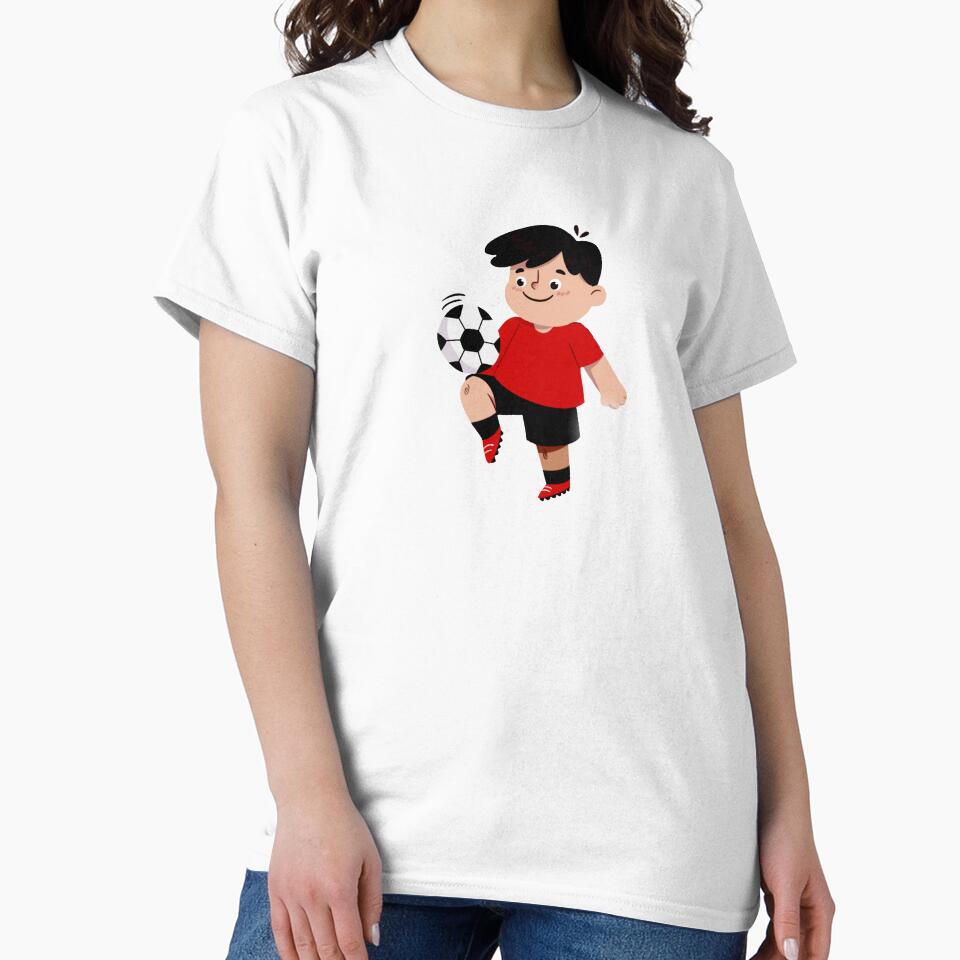 Cute Cartoon Child Playing Football in a Red and - Adult & Kids T-Shirts, Sweatshirts & Hoodies apparel design preview 2