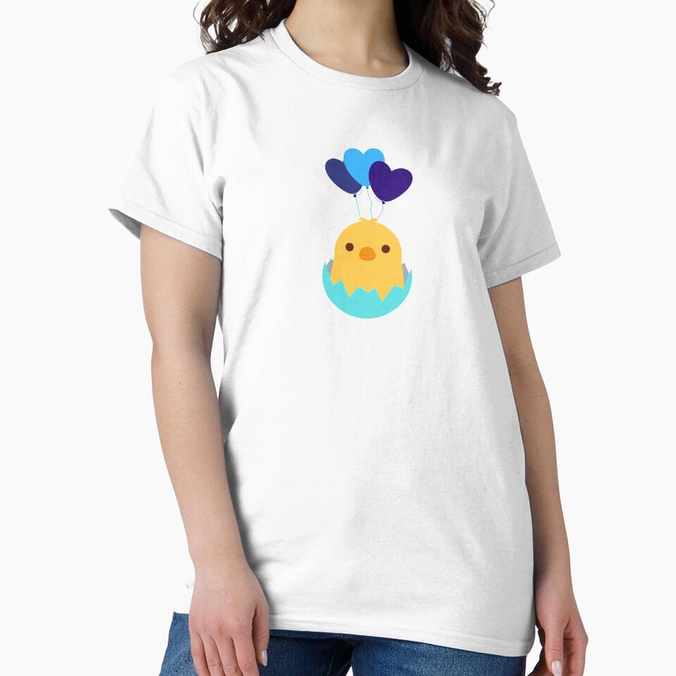 Cute Hatching Chick with Blue Balloons by Cluckin' - Adult & Kids T-Shirts, Sweatshirts & Hoodies apparel design preview 2