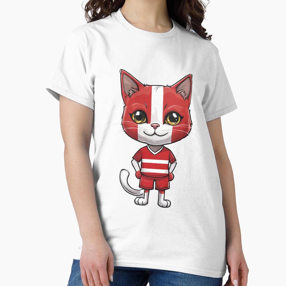 DENMARK Sports Team: a Cat wearing colours of Danish - Adult & Kids T-Shirts, Sweatshirts & Hoodies apparel design preview 2