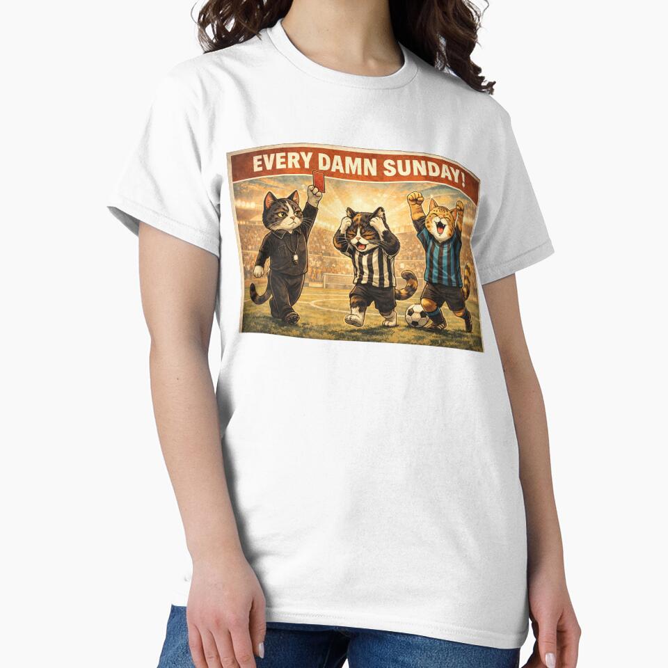 Every Damn Sunday Retro Football Cats Drama by - Adult & Kids T-Shirts, Sweatshirts & Hoodies apparel design preview 2