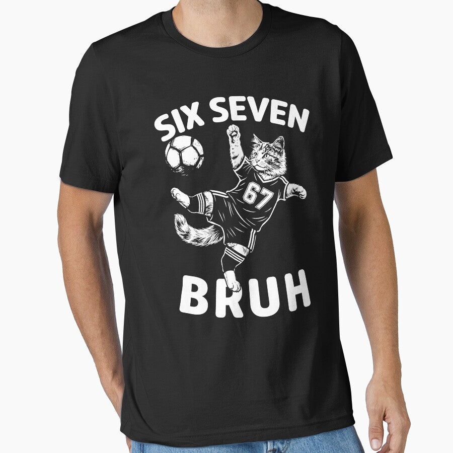 Funny 67 6 7 Soccer Cat Kick Six Seven Bruh Meme by - Adult & Kids T-Shirts, Sweatshirts & Hoodies apparel design preview 1