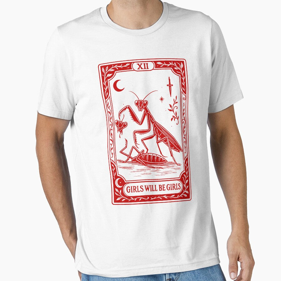 Girls Will Be Girls - Praying Mantis Tarot Card Shirt, Unisex Tarot Card Shirt, Bookish Gift, Funny Feminism Vintage T Shirt, Y2k Aesthetic by samidsou - T-Shirt, Sweatshirt, Hoodie