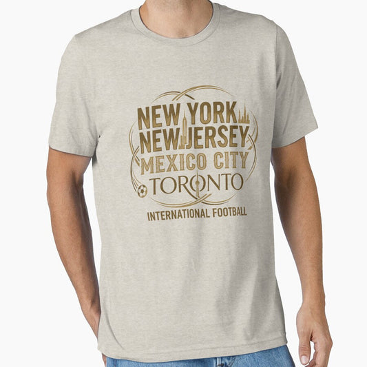 2026 International Football Host Cities Gold Graphic T-Shirt - Premium Travel & Soccer Fan Apparel by Mustaph-Shop - T-Shirt, Sweatshirt, Hoodie