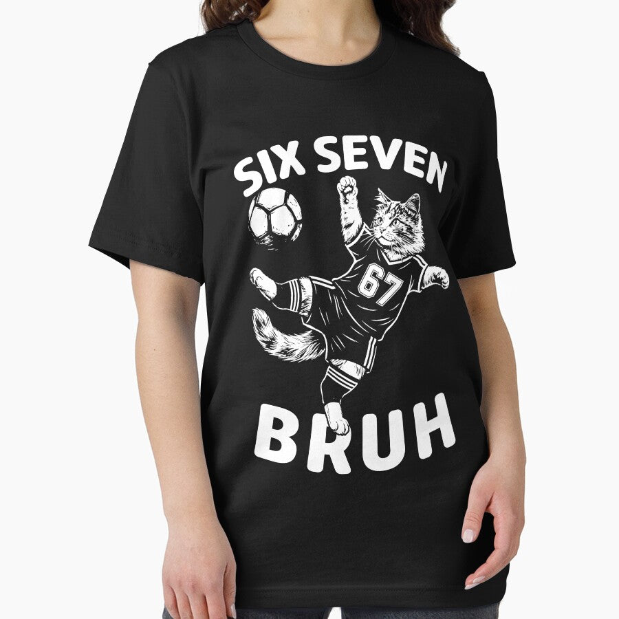 Funny 67 6 7 Soccer Cat Kick Six Seven Bruh Meme by - Adult & Kids T-Shirts, Sweatshirts & Hoodies apparel design preview 2