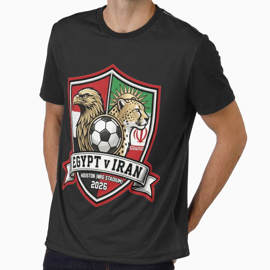 Egypt vs Iran Soccer Crest Houston 2026 Sporty Vibe by Pride Emblem Prints Unisex T-shirt, Sweatshirt, Hoodie, Long Sleeve Tee - T-Shirt, Sweatshirt, Hoodie
