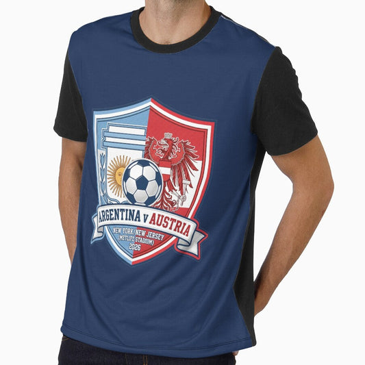 Argentina vs Austria Football Match Crest Commemorative 2026 by Pride Emblem Prints Unisex T-shirt, Sweatshirt, Hoodie, Long Sleeve Tee - T-Shirt, Sweatshirt, Hoodie