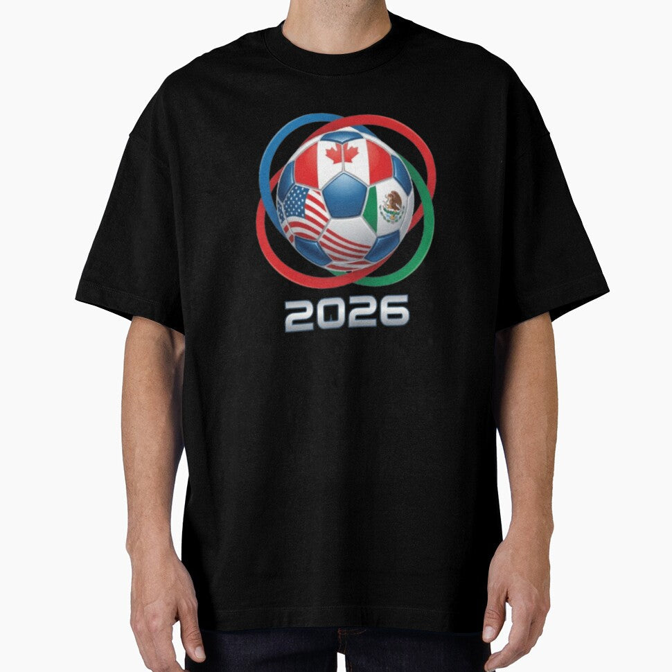 3D Realistic World Cup 2026 Soccer Ball with Rings by Bulk store Unisex T-shirt, Sweatshirt, Hoodie, Long Sleeve Tee - T-Shirt, Sweatshirt, Hoodie