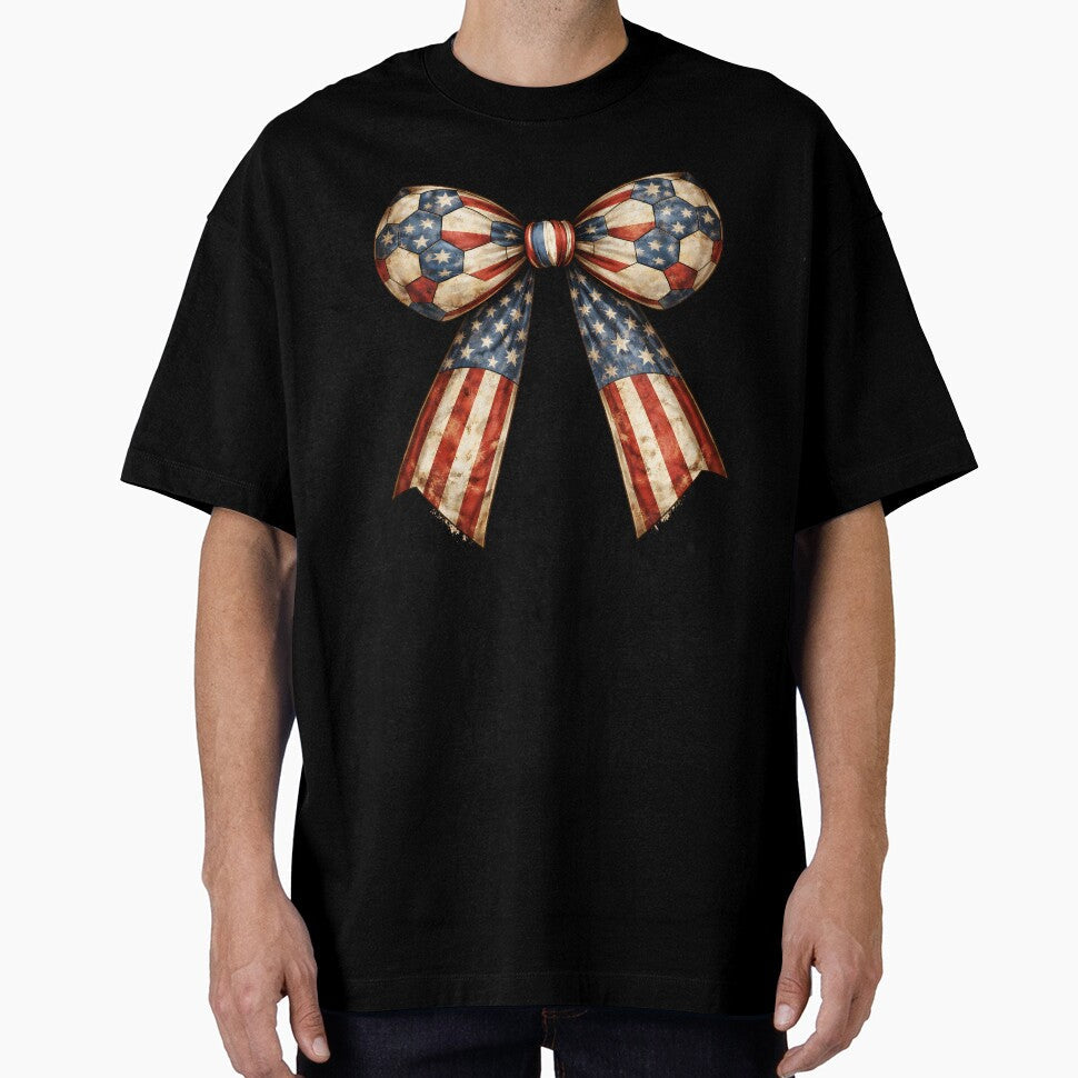 USA Patriotic Coquette Soccer Bow Ribbon  Football Fan Country Pride by MuniraWearify Unisex T-shirt, Sweatshirt, Hoodie, Long Sleeve Tee - T-Shirt, Sweatshirt, Hoodie