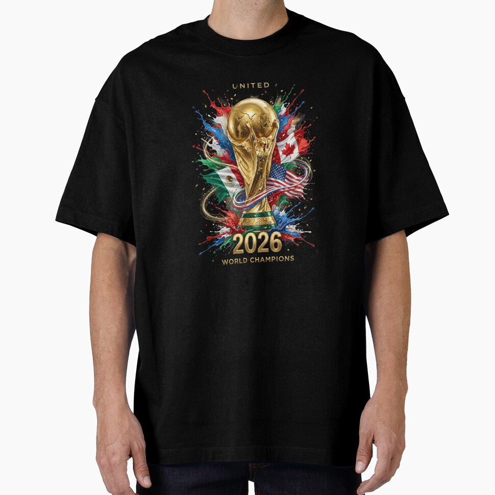 World Cup 2026 Football Celebration: Gold Trophy, USA Canada Mexico Flags by saamessart Unisex T-shirt, Sweatshirt, Hoodie, Long Sleeve Tee - T-Shirt, Sweatshirt, Hoodie