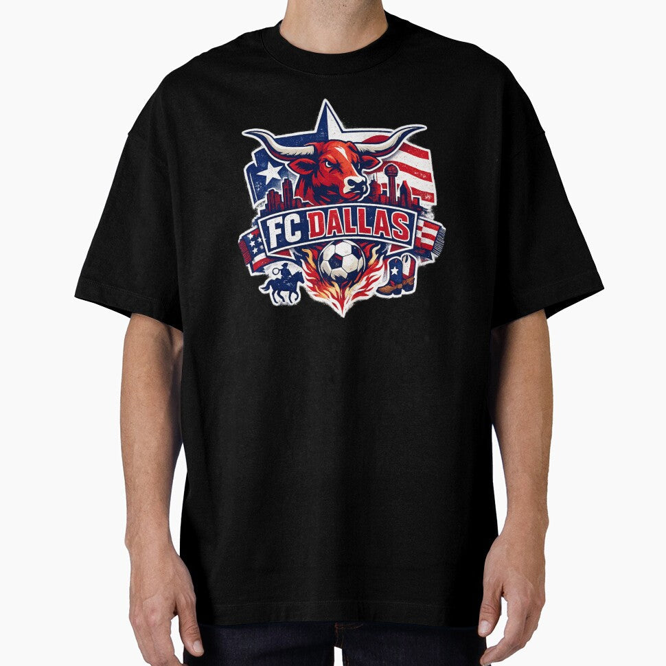 Dallas Soccer Design Texas Football Bull Graphic Dallas Skyline Sports Fan Shirt USA Soccer Gift Texas Pride Tee by GarnerSupplyCo - T-Shirt, Sweatshirt, Hoodie
