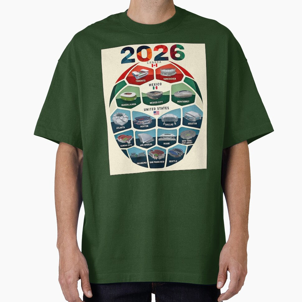 2026 North America Host Soccer Stadiums by SHELOPS Unisex T-shirt, Sweatshirt, Hoodie, Long Sleeve Tee - T-Shirt, Sweatshirt, Hoodie