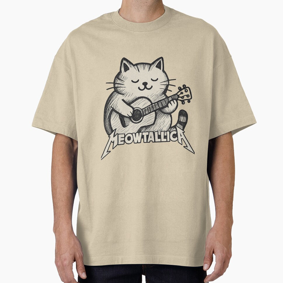 Meowtallica: Feline Guitarist in Metal Style by Tourloutoart24 Unisex T-shirt, Sweatshirt, Hoodie, Long Sleeve Tee - T-Shirt, Sweatshirt, Hoodie