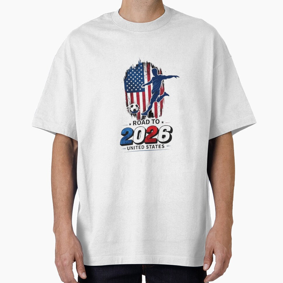 Road to 2026 Soccer - United States Flag Silhouette by Bulk store Unisex T-shirt, Sweatshirt, Hoodie, Long Sleeve Tee - T-Shirt, Sweatshirt, Hoodie