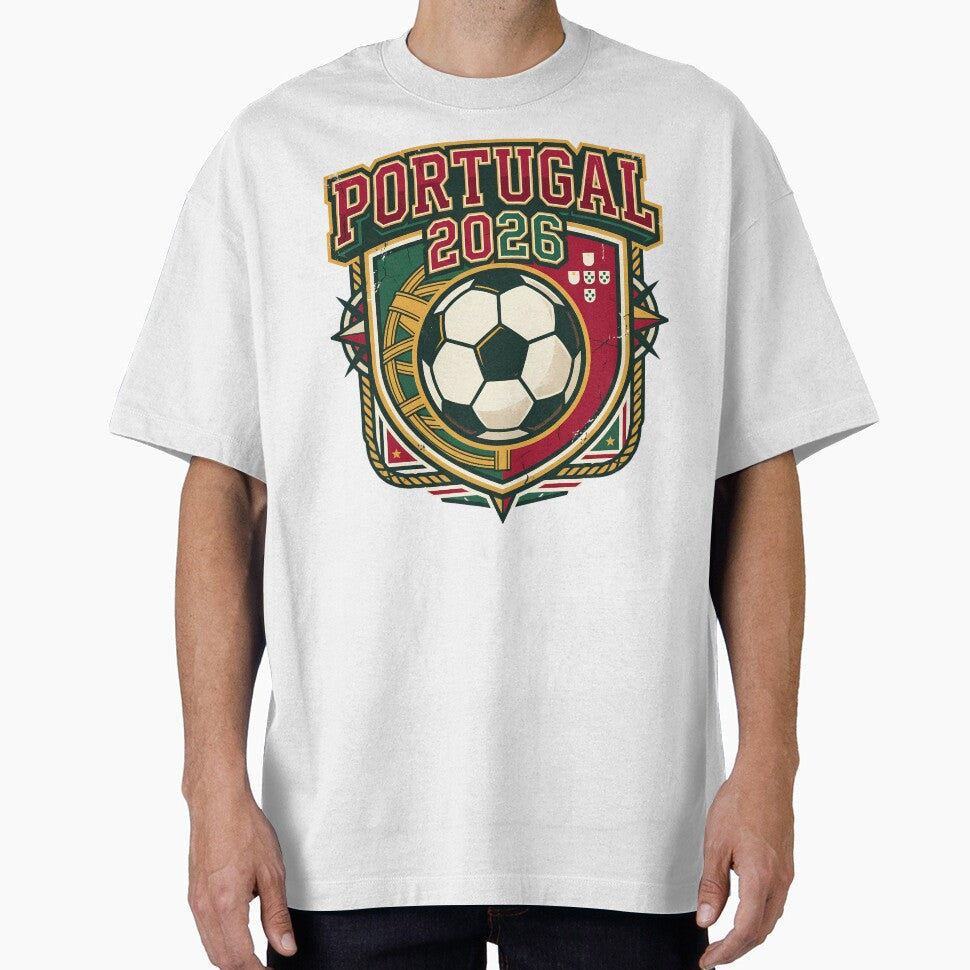 Portugal 2026 Retro Football Fan Crest by Saq2000 Unisex T-shirt, Sweatshirt, Hoodie, Long Sleeve Tee - T-Shirt, Sweatshirt, Hoodie