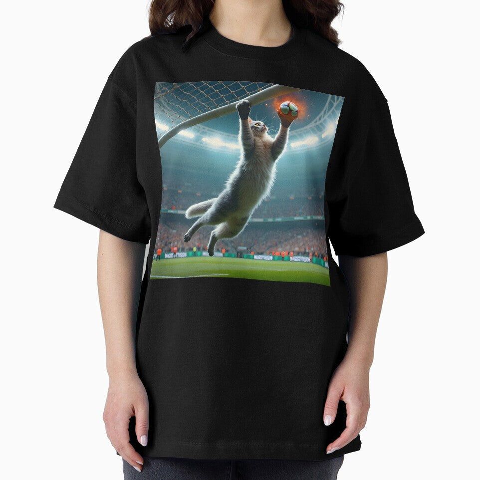 Feline Football Star: Fluffy White Cat Saves Penalty - Adult & Kids T-Shirts, Sweatshirts & Hoodies apparel design preview 2