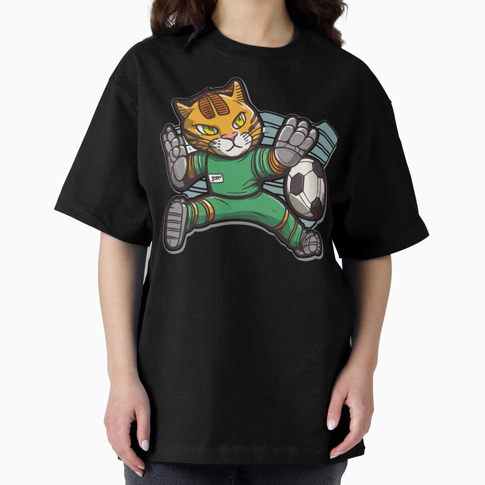Cat football golkeeper making a save by M16ka7a - Adult & Kids T-Shirts, Sweatshirts & Hoodies apparel design preview 2