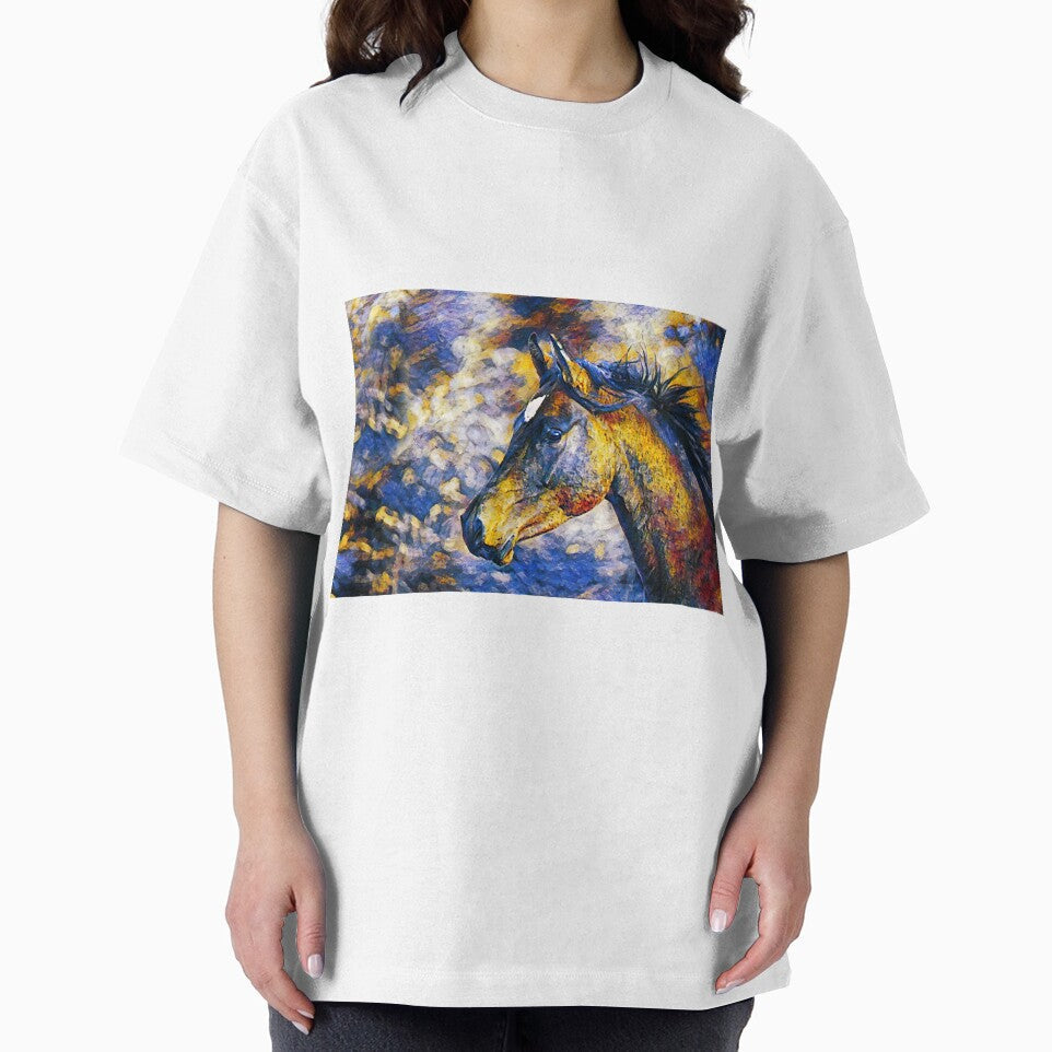 Portrait of a thoroughbred horse in blue, white and - Adult & Kids T-Shirts, Sweatshirts & Hoodies apparel design preview 2