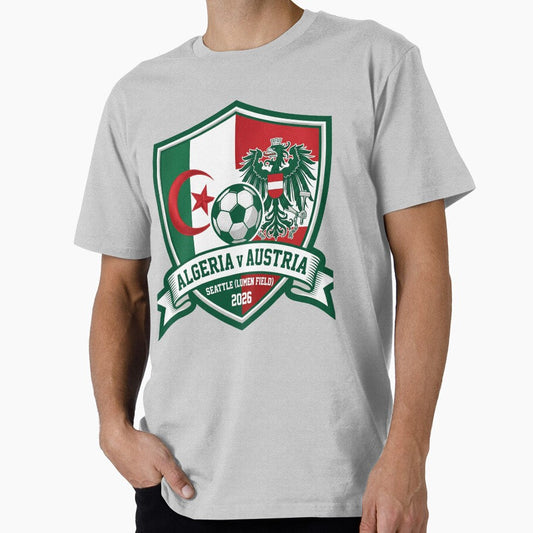 Algeria vs Austria Soccer Match Crest Seattle 2026 by Pride Emblem Prints Unisex T-shirt, Sweatshirt, Hoodie, Long Sleeve Tee - T-Shirt, Sweatshirt, Hoodie