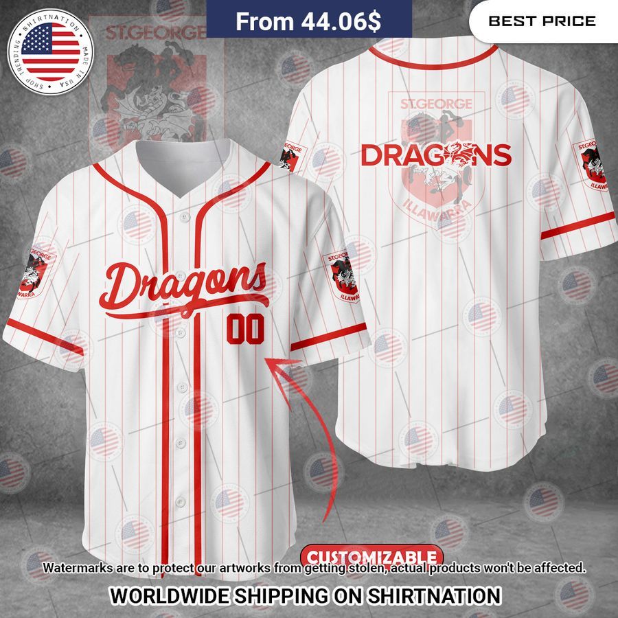 St George Illawarra Dragons Custom Baseball Jersey baseball jersey product view 1
